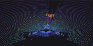 LiDAR view of person in front of FireFly autonomous lawn mower