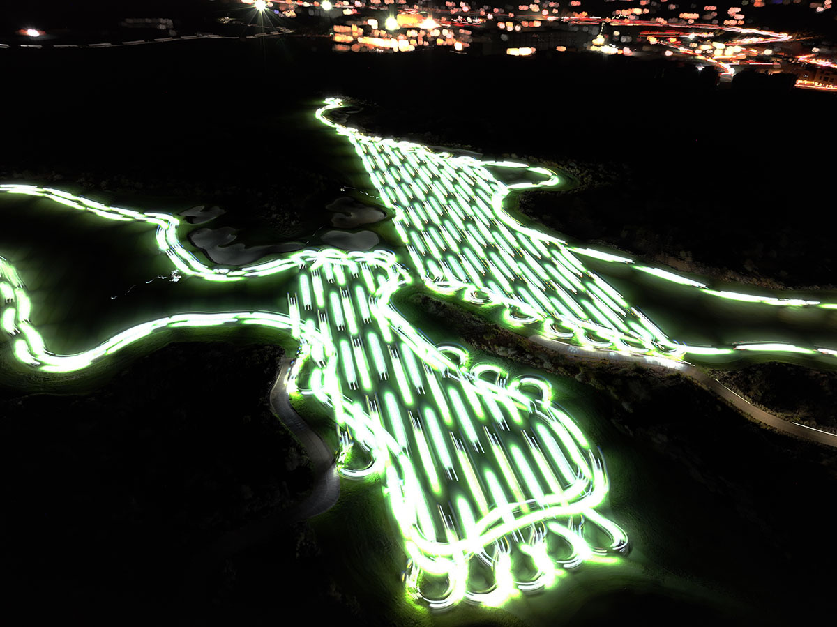 A timelapse of FireFly autonomous mowers at night at Black Desert golf course