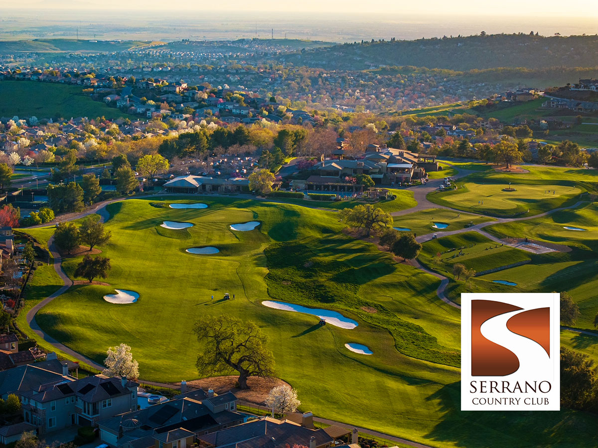 Serrano Country Club aerial view with logo