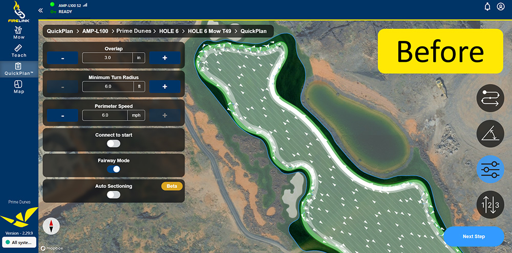 Screenshot of QuickPlan summary screen before Auto Sectioning