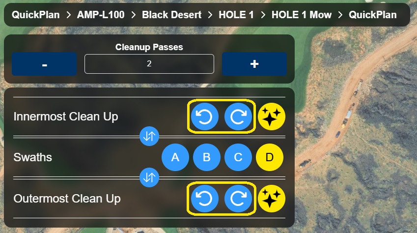 QuickPlan screenshot of Cleanup Pass Direction options
