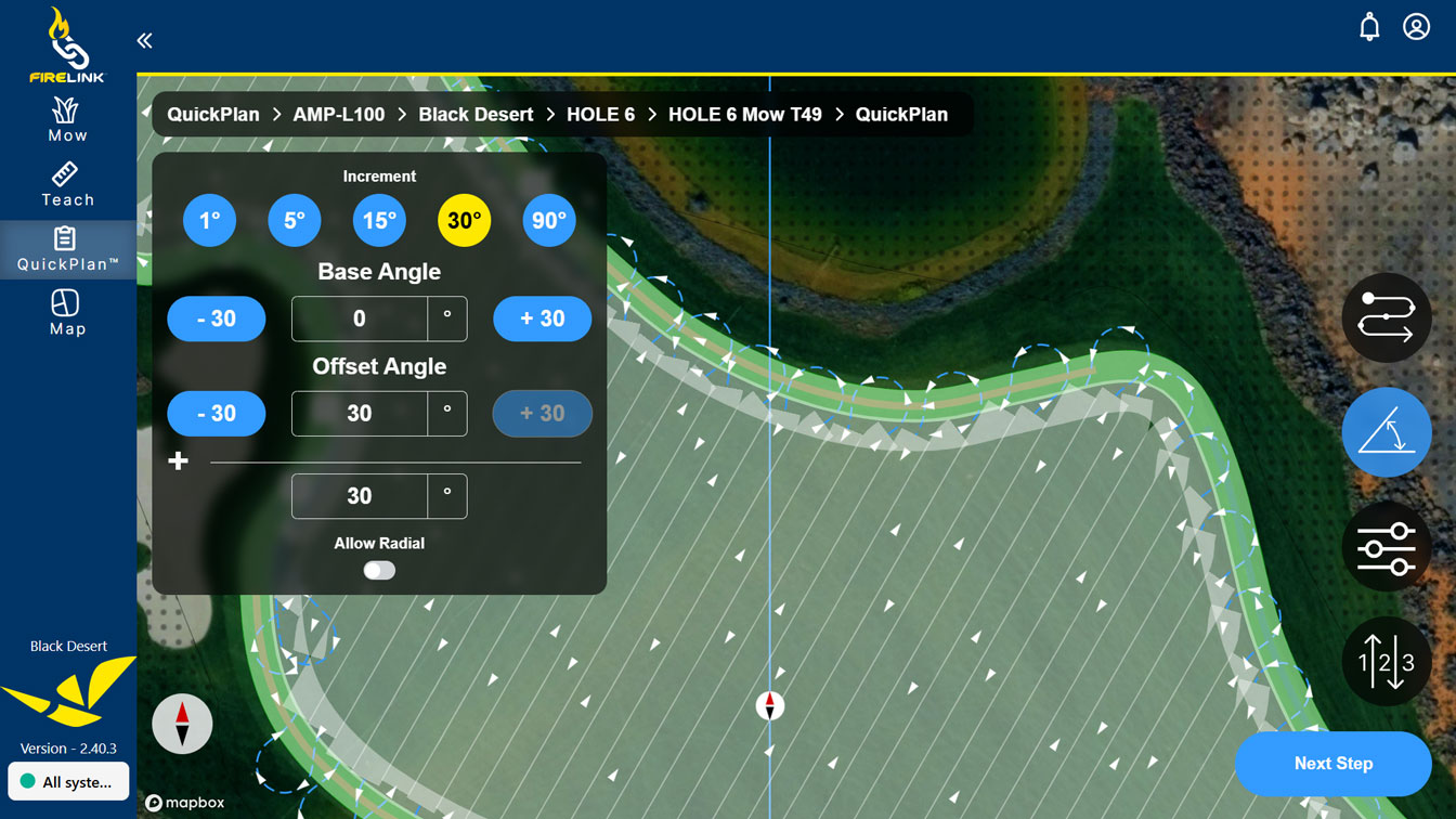 Sample QuickPlan path with Offset Angle set to positive 30 degrees.