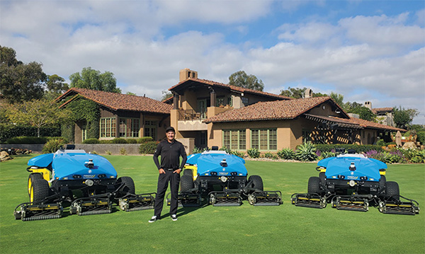 Jeff Miller at the Santaluz Club with his three FireFly Automatix robotic fairway mowers