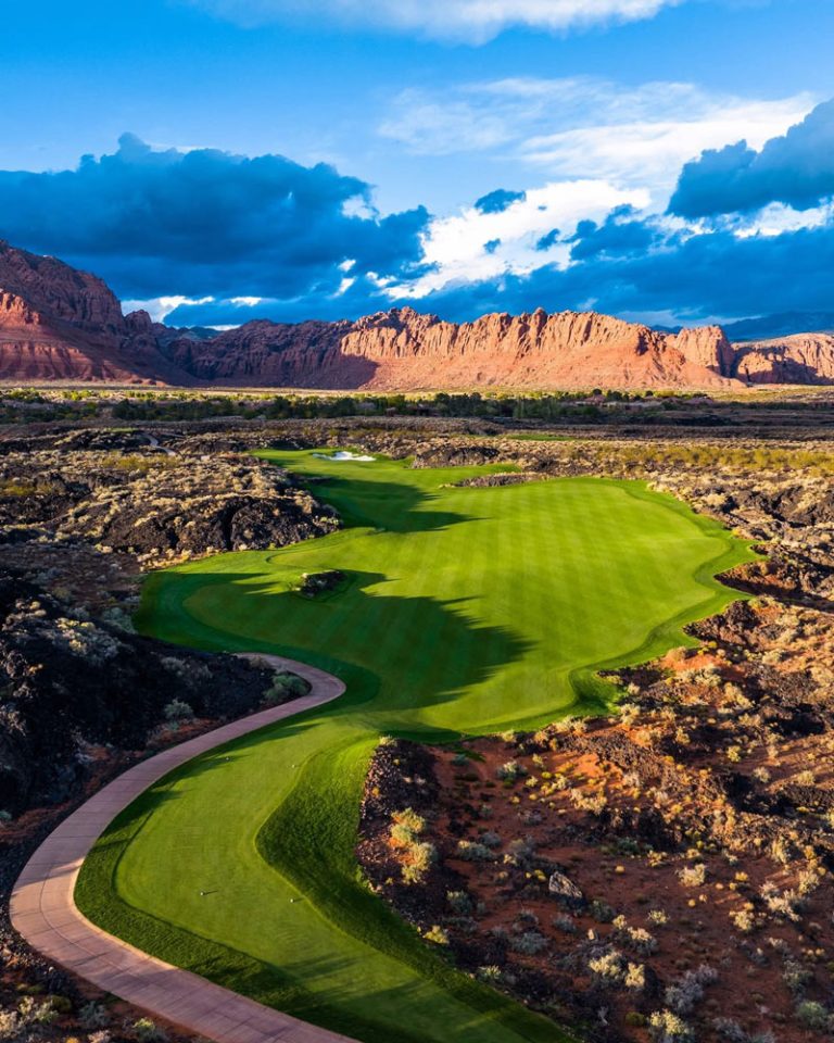 Diamond striping pattern mowed by FireFly robotic reel mowers for LPGA Black Desert Championship in May 2025
