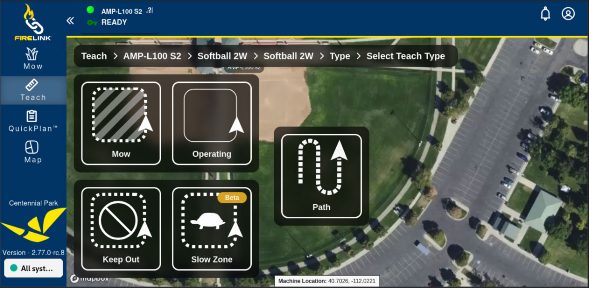 FireLink Teach screen featuring the new Beta version of Slow Zones.